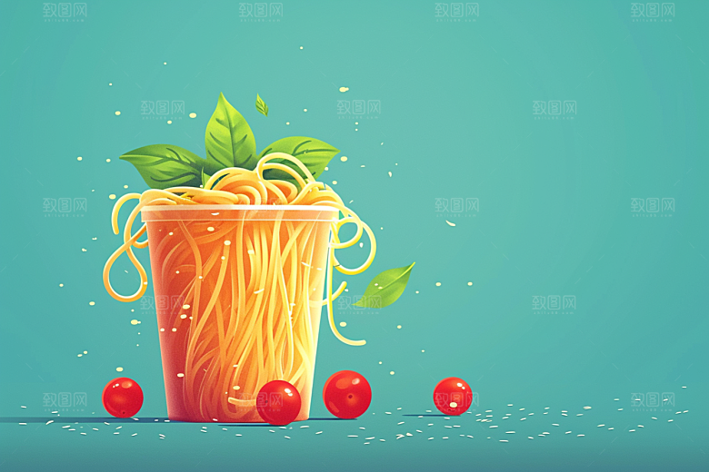意大利面彩色卡通插画