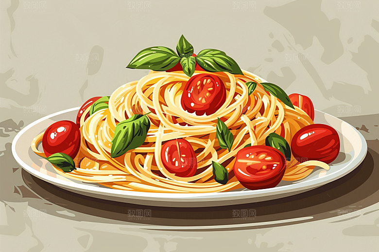 意大利面面食艺术感插画
