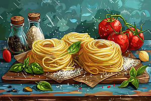 意大利面彩色面食插画