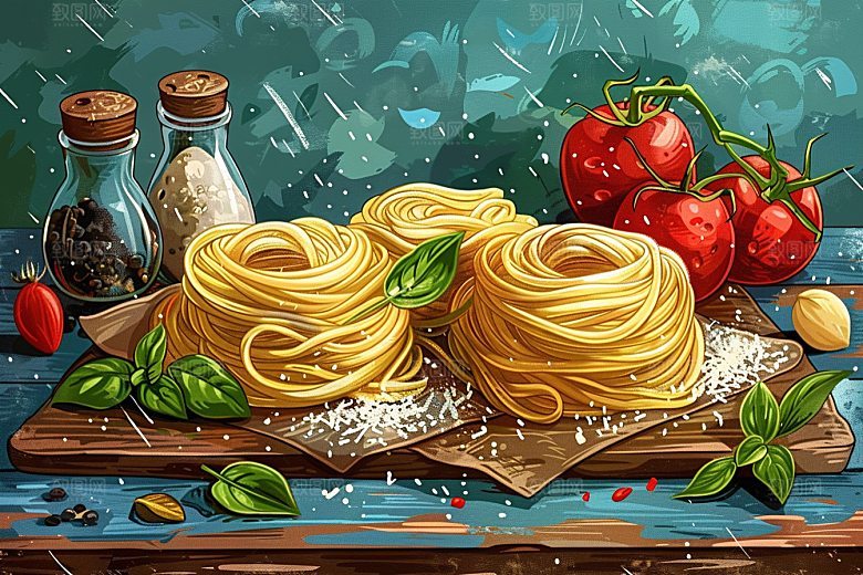 意大利面彩色面食插画