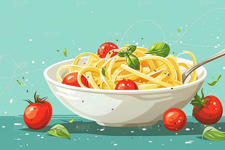 意大利面美食高清插画