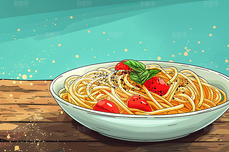 意大利面彩色绘本风插画