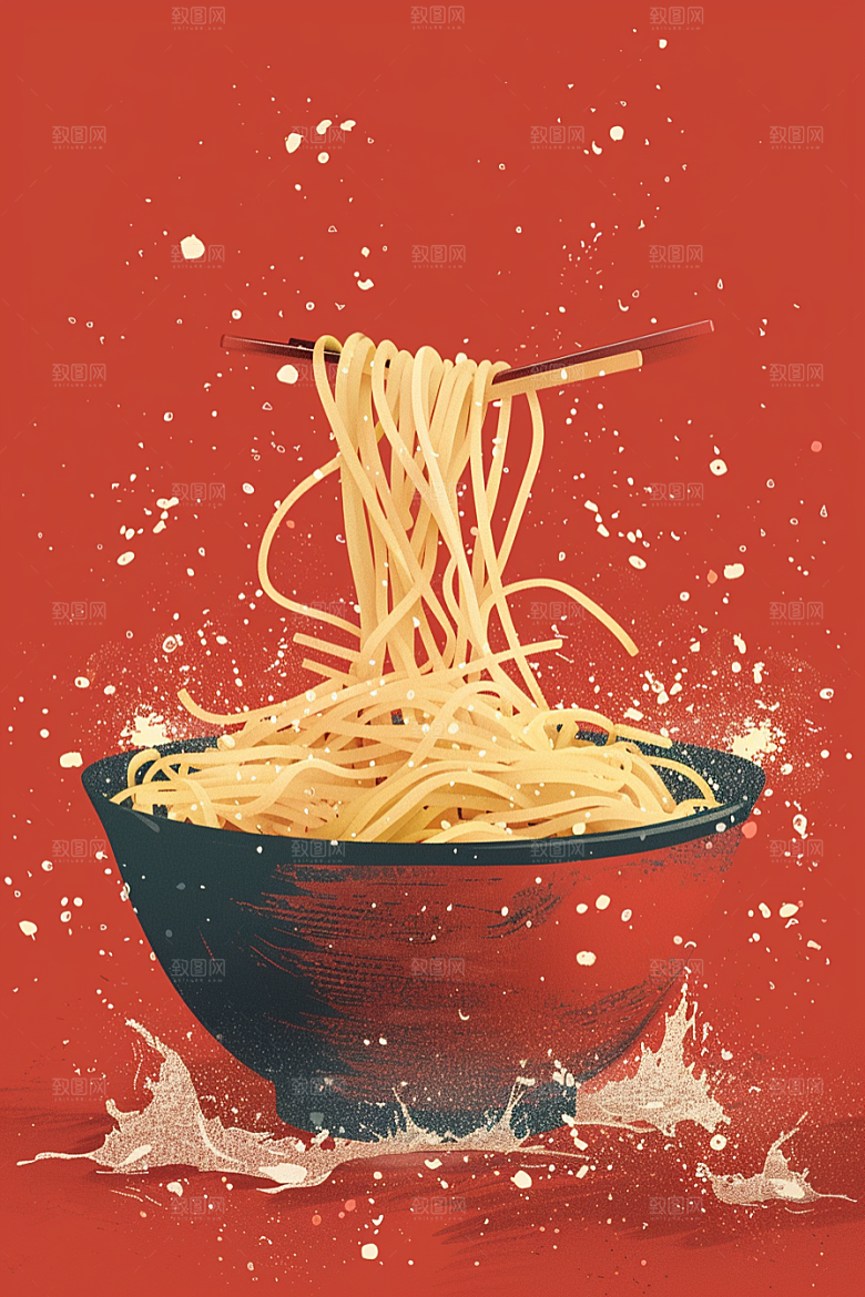 意大利面面条清新插画