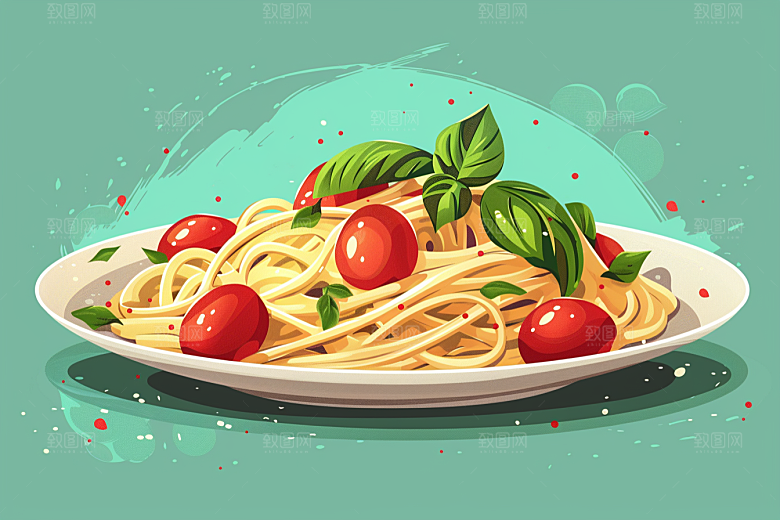 意大利面清新卡通插画