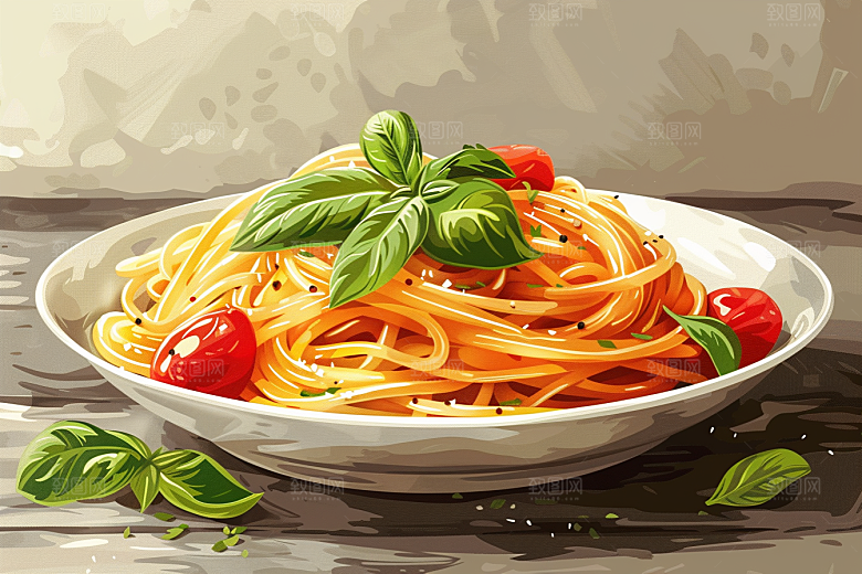 意大利面肉酱面西餐插画