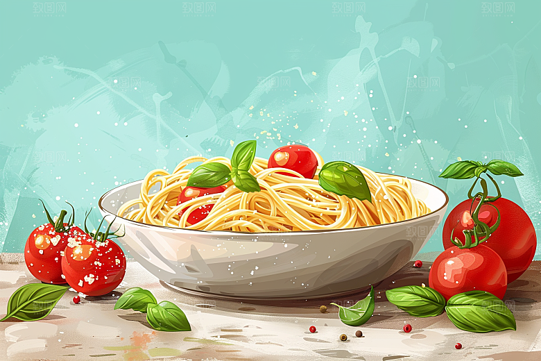 意大利面美食清新插画