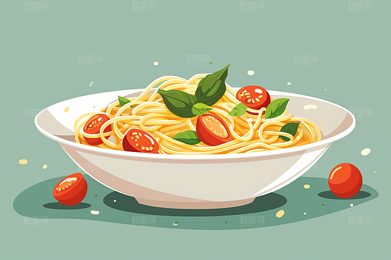 意大利面艺术感清新插画