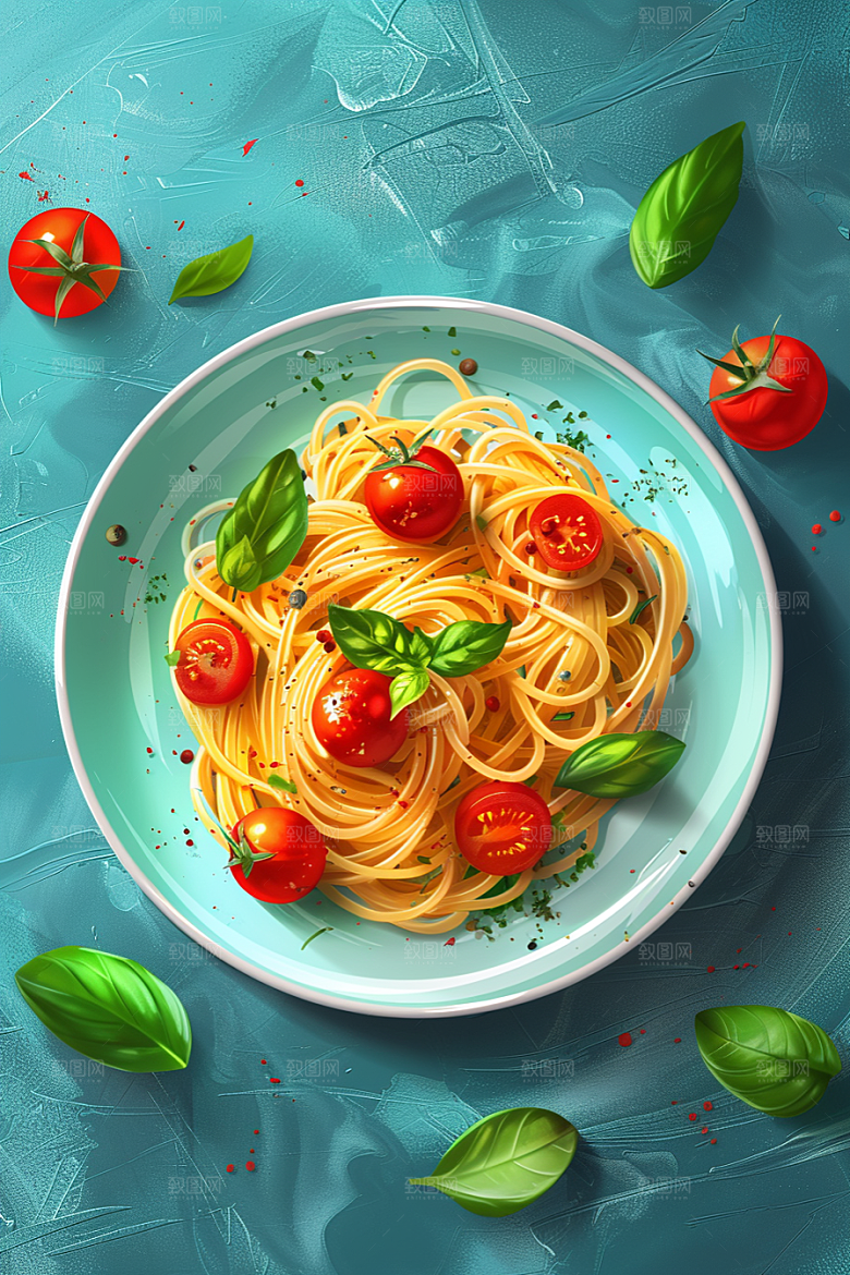 意大利面西餐肉酱面插画