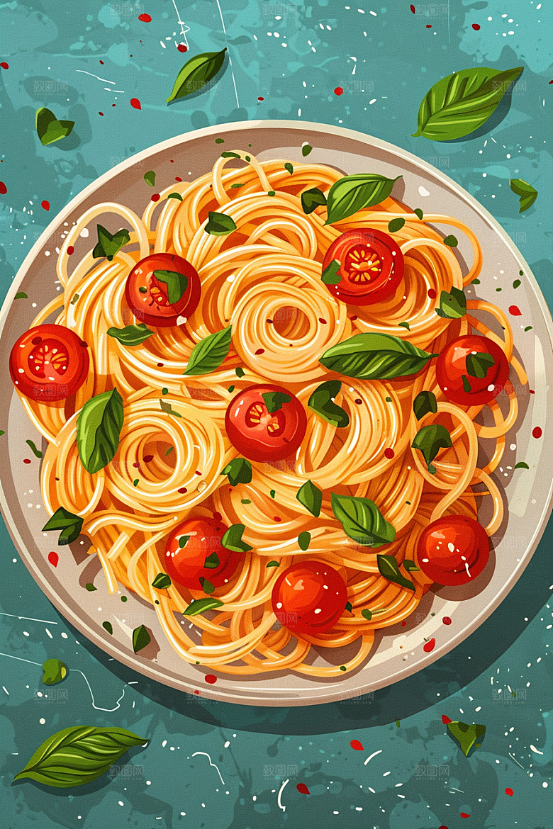 意大利面美食高清插画