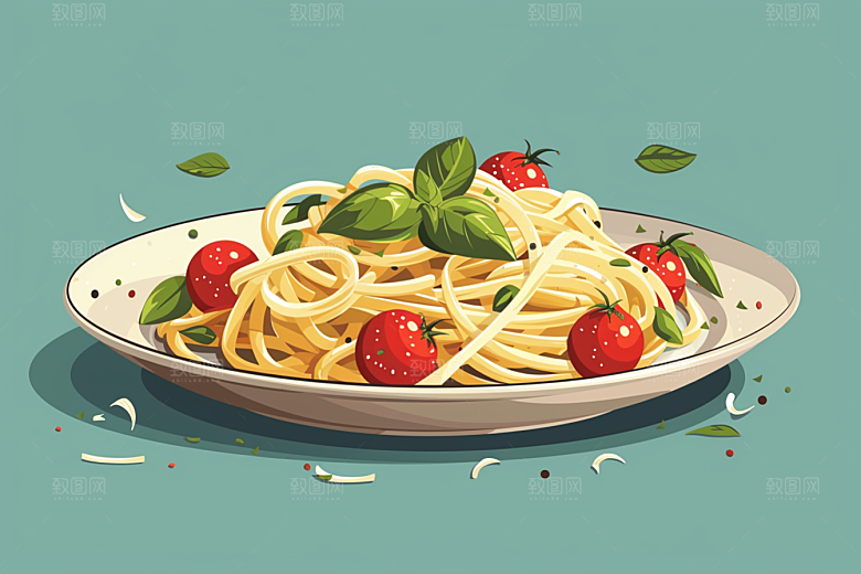 意大利面美食高清插画