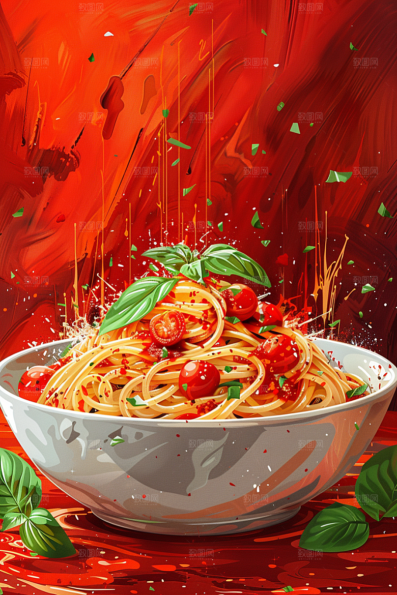 意大利面高清彩色插画