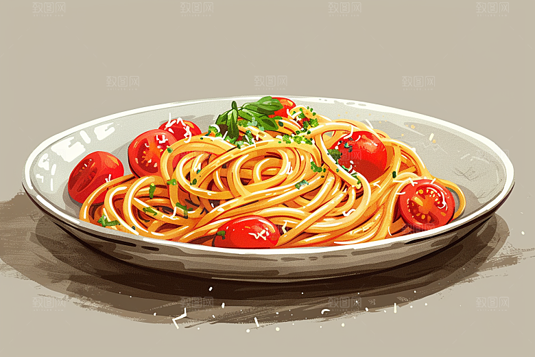 意大利面卡通美食插画