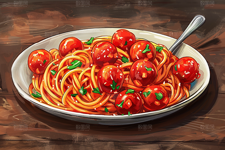 意大利面艺术感西餐插画