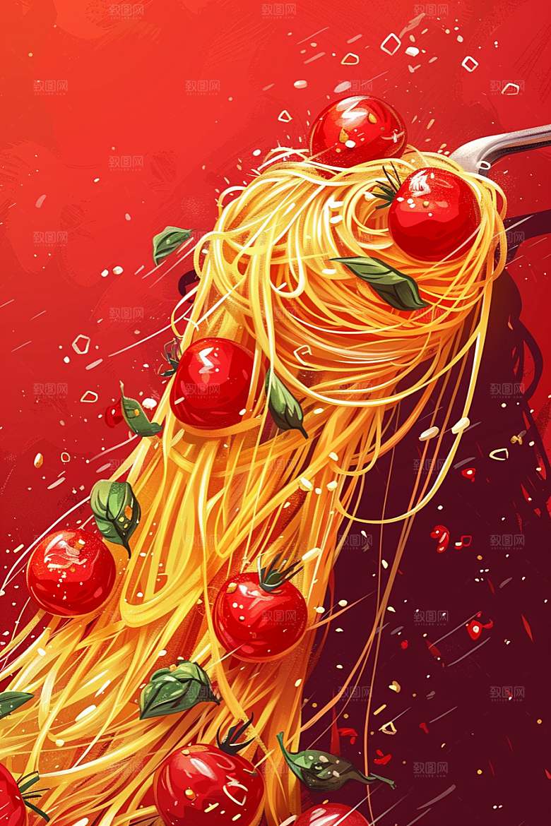意大利面美食西餐插画