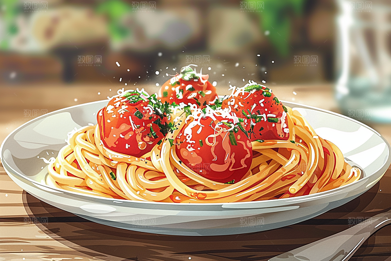 意大利面绘本风手绘插画