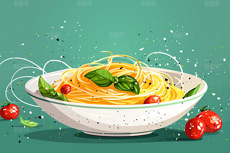 意大利面绘本风手绘插画