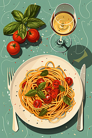 意大利面美食西餐插画