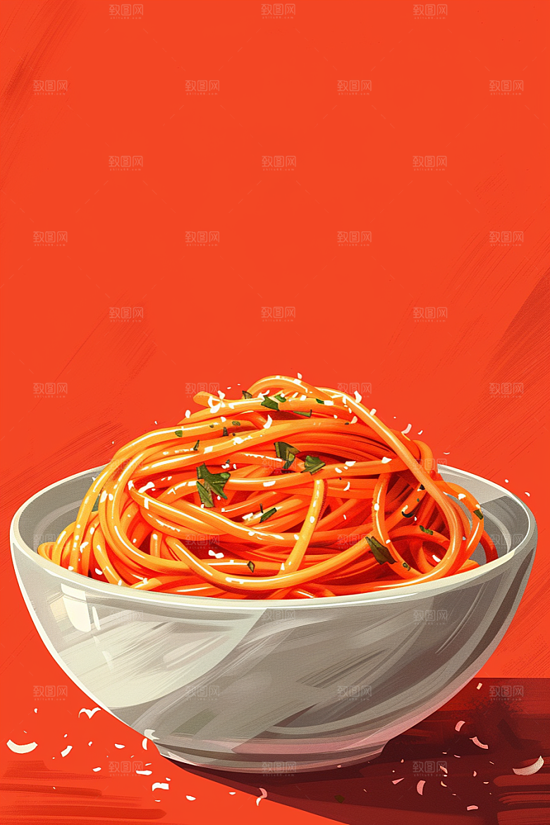 意大利面艺术感清新插画