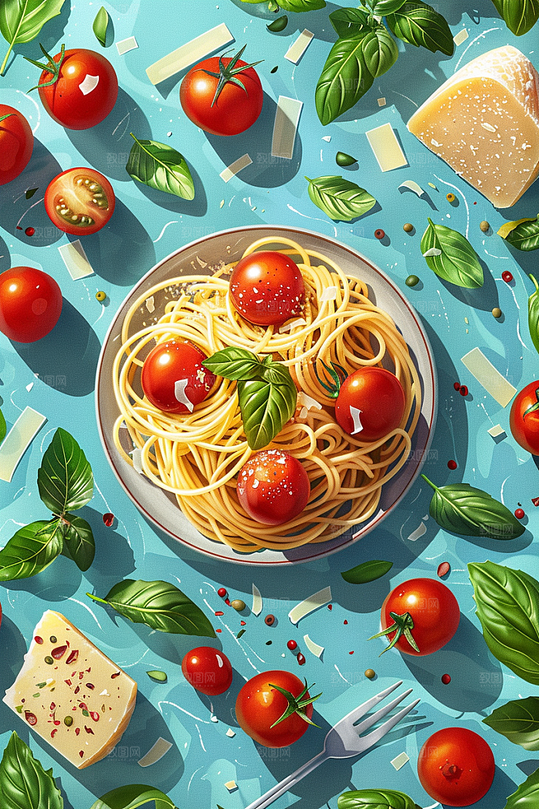 意大利面美食卡通插画