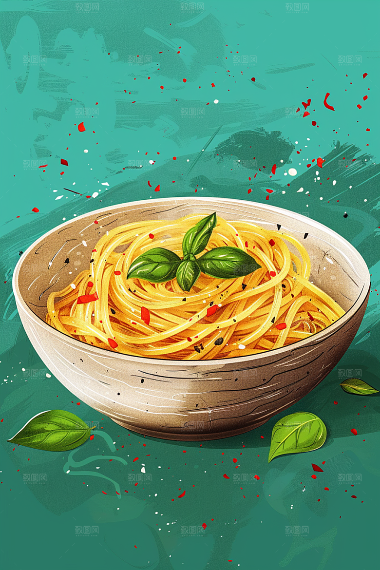 意大利面肉酱面手绘插画