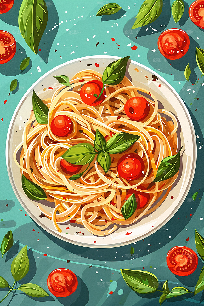 意大利面清新面条插画
