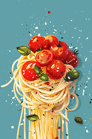 意大利面美食艺术感插画