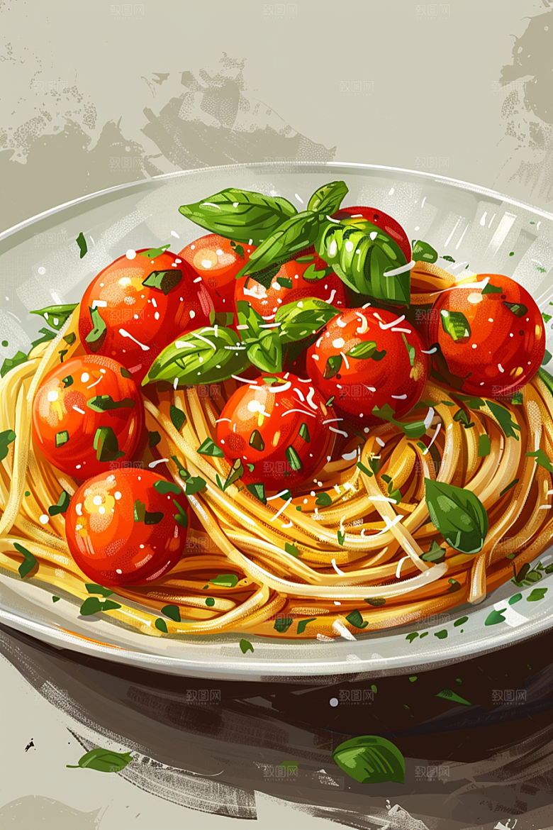 意大利面卡通绘本风插画
