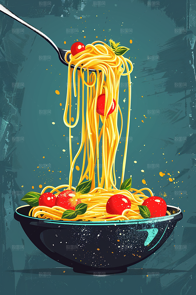 意大利面高清手绘插画
