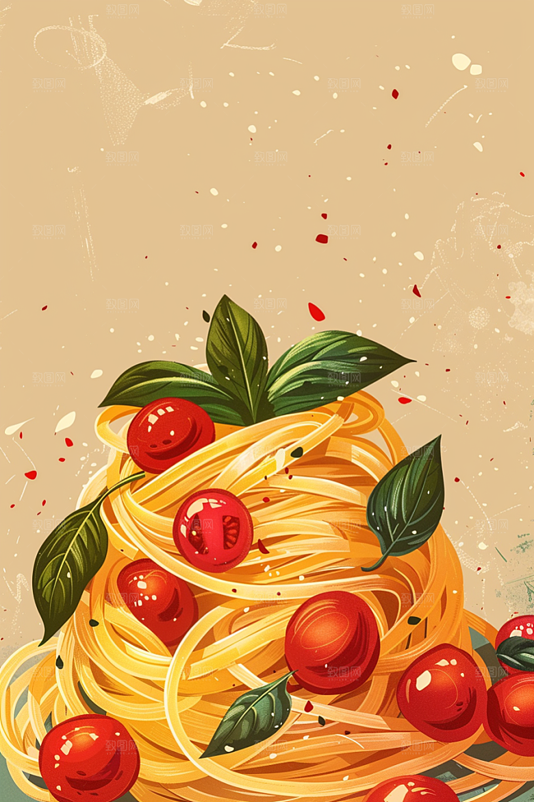 意大利面美食卡通插画