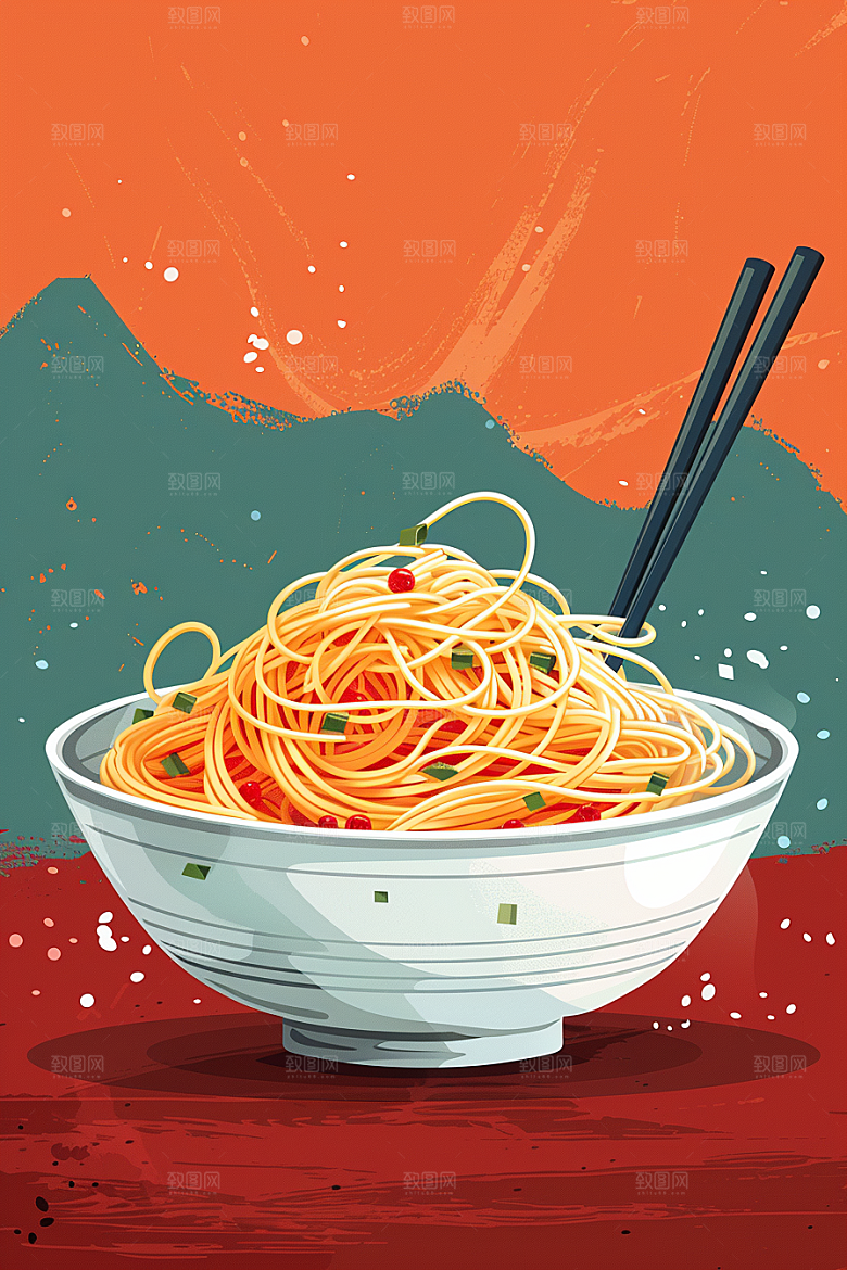意大利面面食彩色插画
