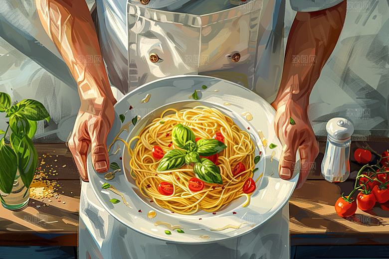 意大利面绘本风面食插画