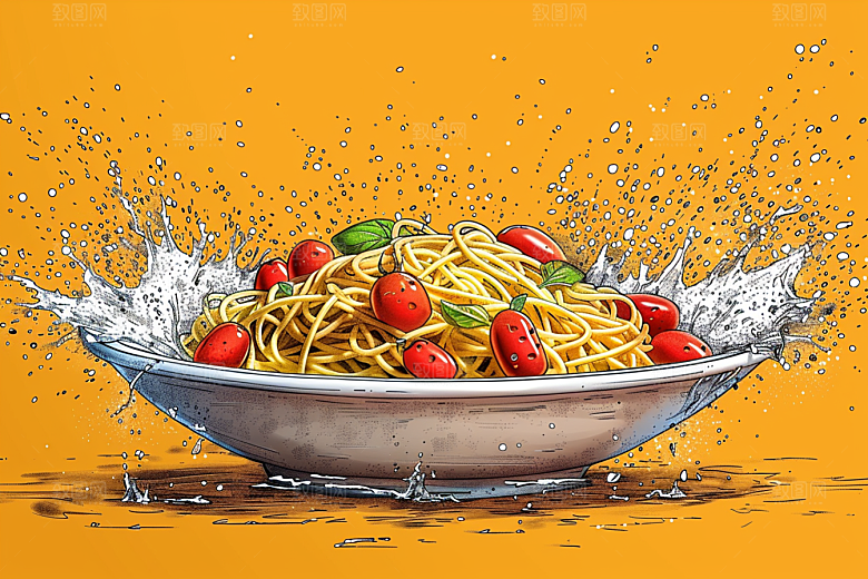 意大利面面食绘本风插画