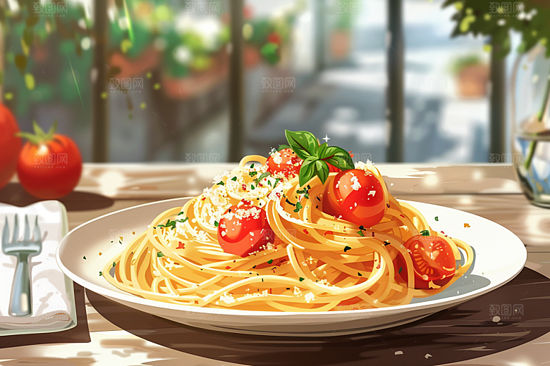 意大利面艺术感肉酱面插画