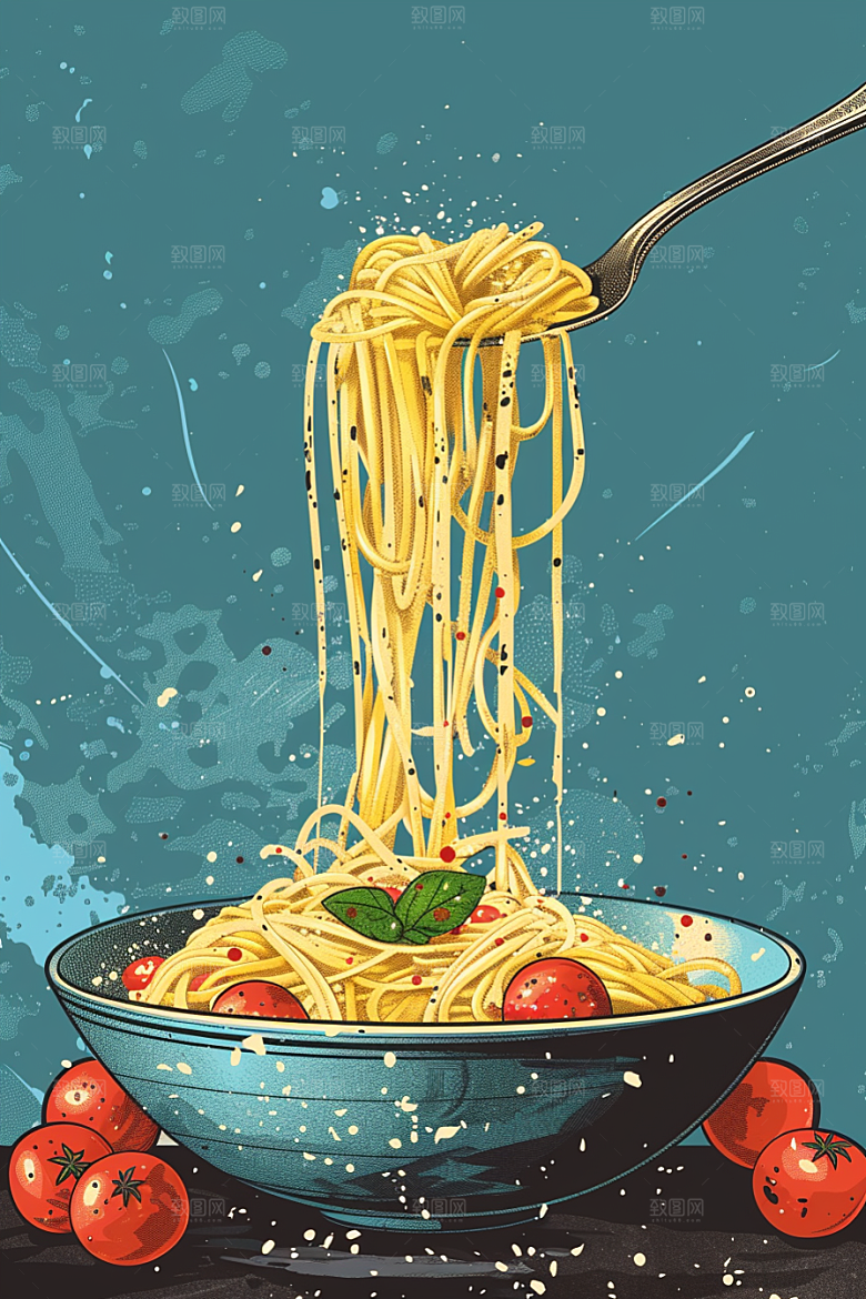 意大利面艺术感面食插画