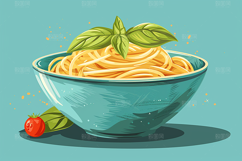 意大利面肉酱面卡通插画