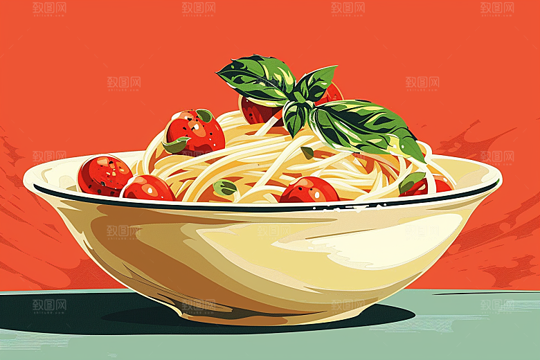 意大利面清新肉酱面插画
