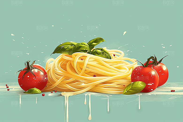 意大利面美食面条插画
