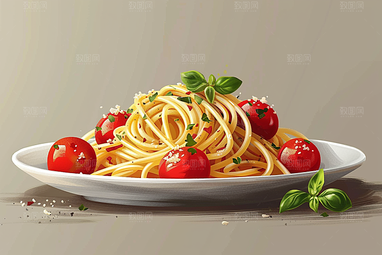 意大利面美食面食插画