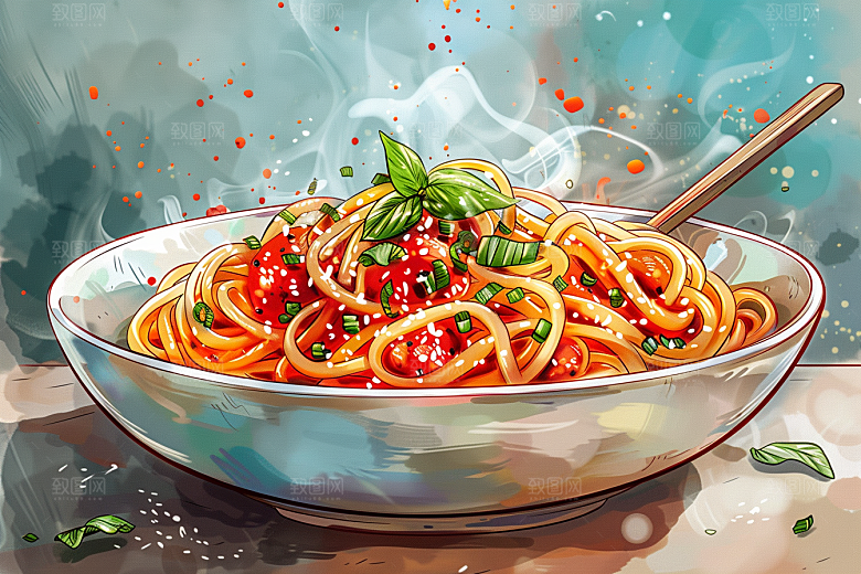 意大利面西餐美食插画