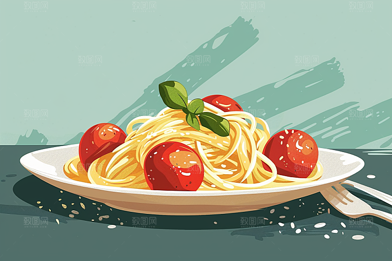 意大利面彩色卡通插画