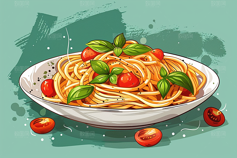 意大利面彩色艺术感插画