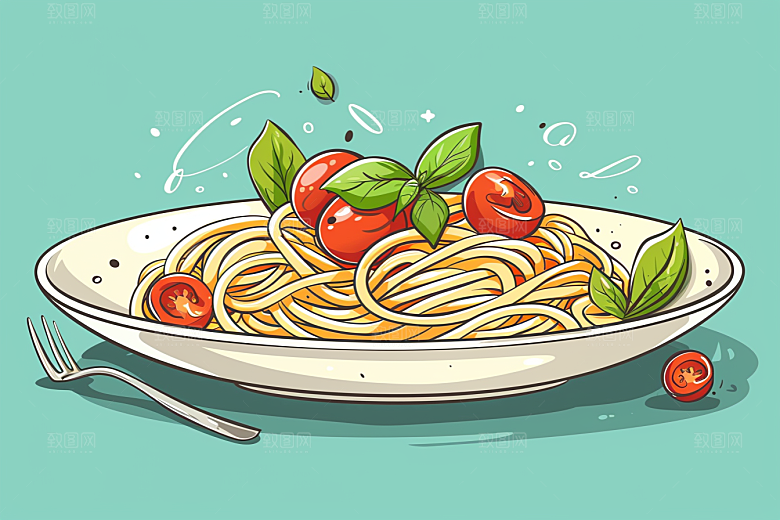 意大利面彩色面食插画