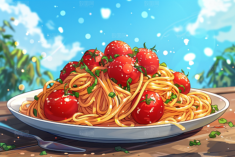 意大利面美食艺术感插画