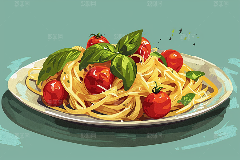意大利面清新艺术感插画