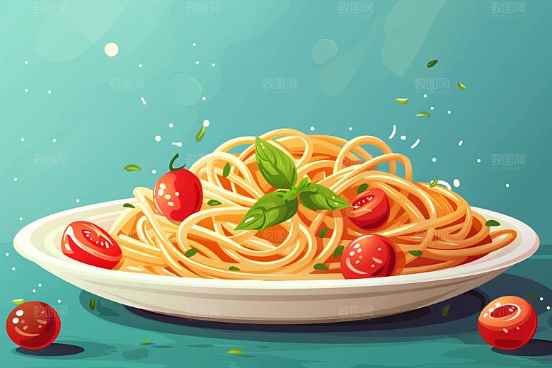 意大利面面条手绘插画