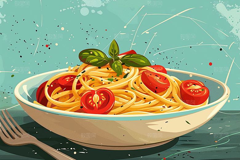 意大利面美食肉酱面插画