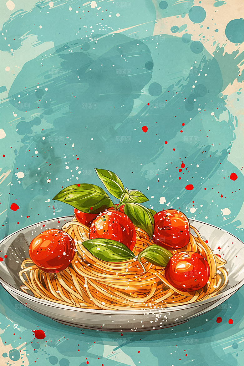 意大利面面条清新插画