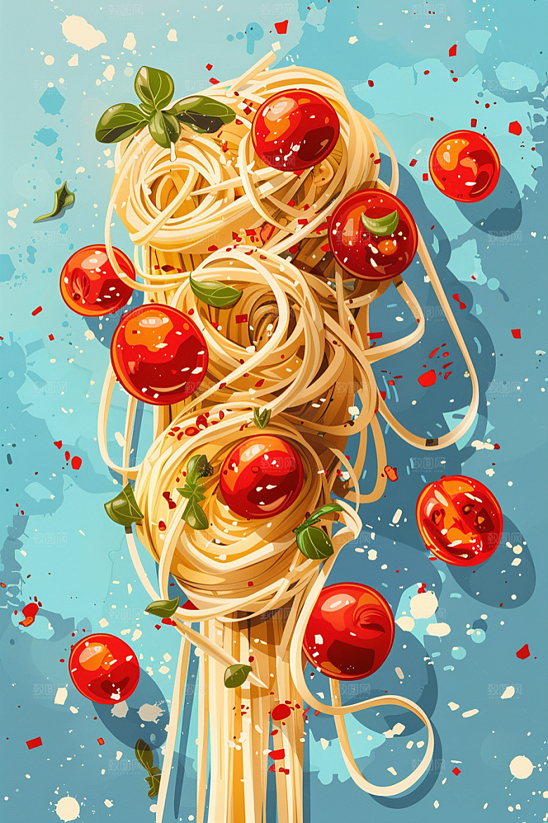 意大利面面条美食插画