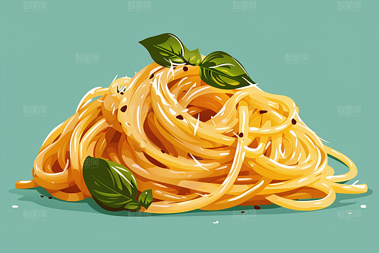 意大利面美食面条插画