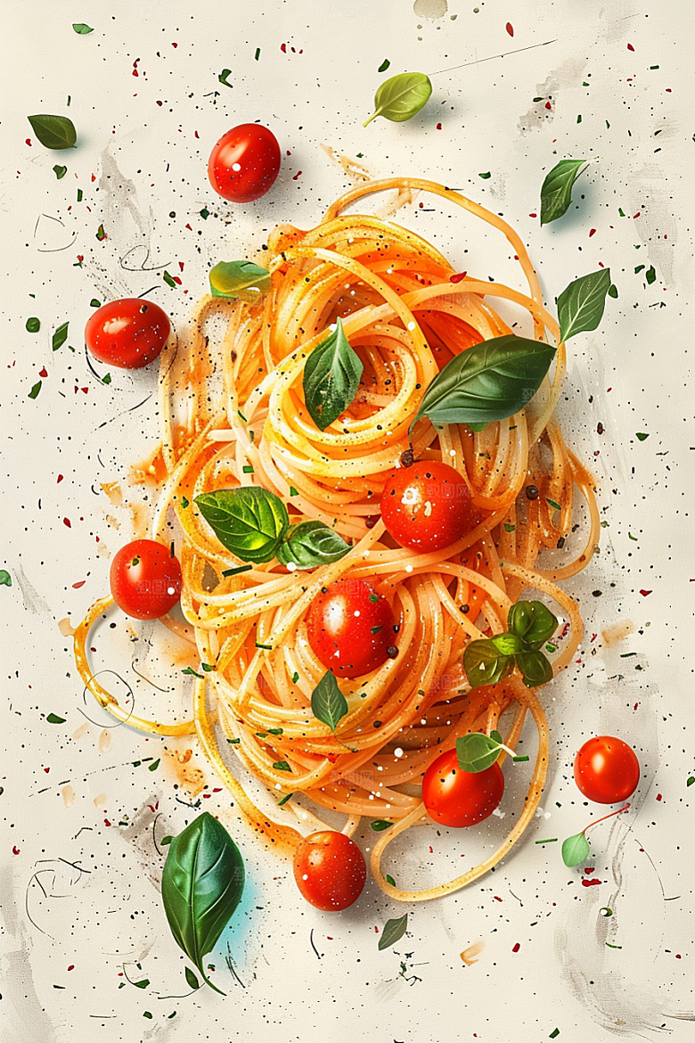 意大利面艺术感清新插画